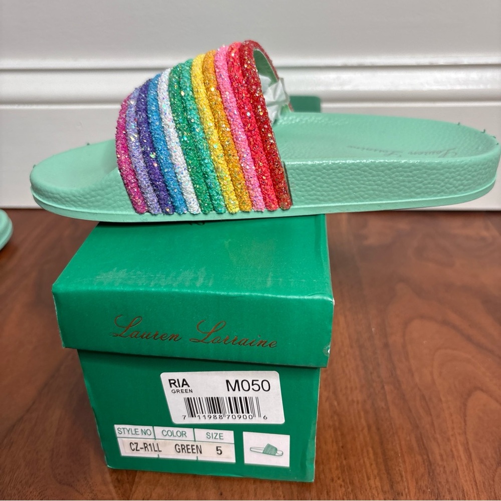 Lauren Lorraine Sparkly Rainbow Flat Sandals Women's - Picture 6 of 8